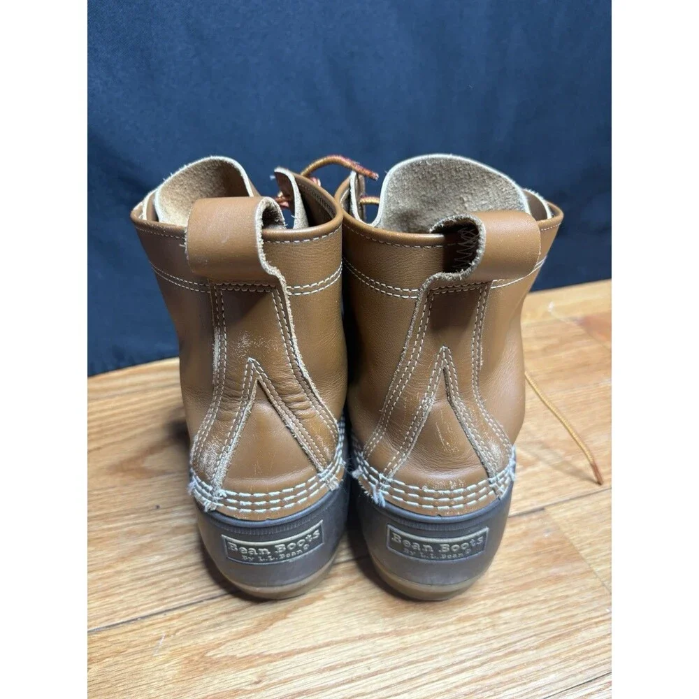 L.L. Bean Duck Boots Mens Size 9 Brown Tan Leather Waterproof Made in Maine USA